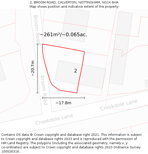 2, BROOM ROAD, CALVERTON, NOTTINGHAM, NG14 6HA: Plot and title map