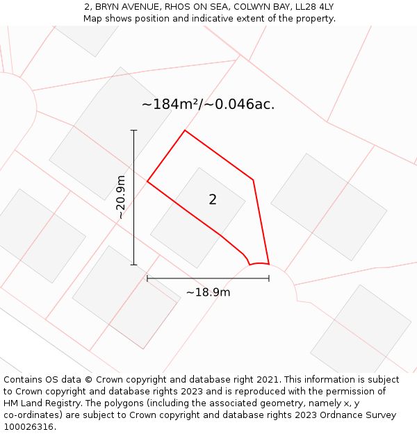 2, BRYN AVENUE, RHOS ON SEA, COLWYN BAY, LL28 4LY: Plot and title map