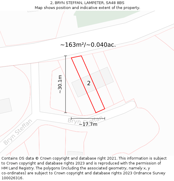 2, BRYN STEFFAN, LAMPETER, SA48 8BS: Plot and title map