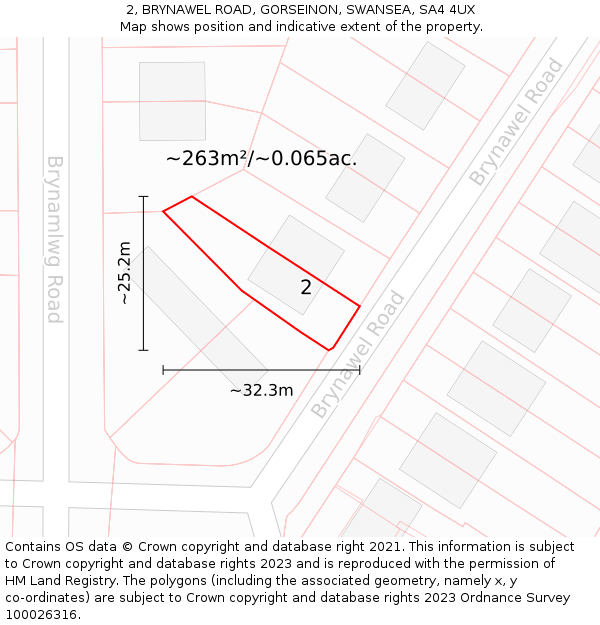 2, BRYNAWEL ROAD, GORSEINON, SWANSEA, SA4 4UX: Plot and title map