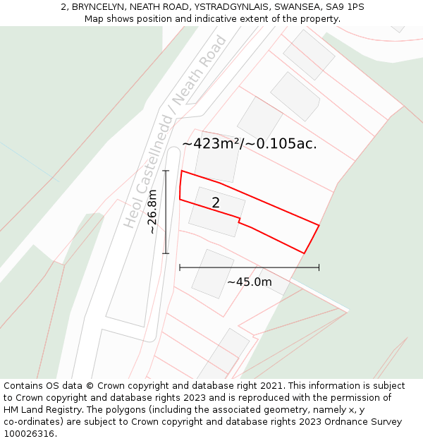 2, BRYNCELYN, NEATH ROAD, YSTRADGYNLAIS, SWANSEA, SA9 1PS: Plot and title map