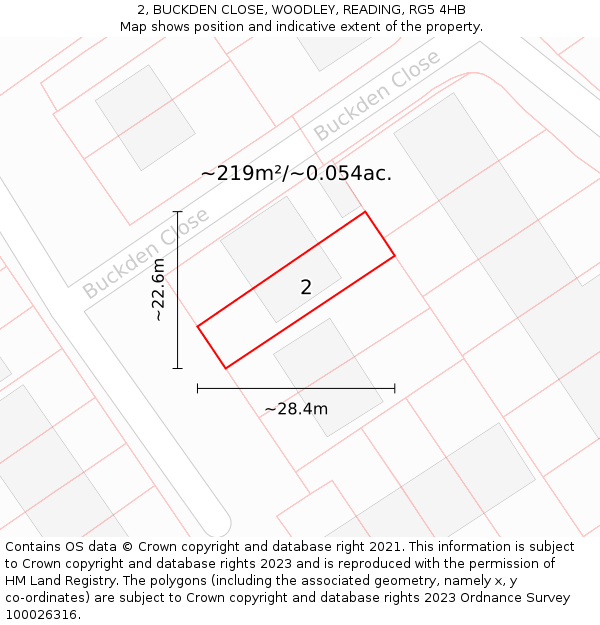 2, BUCKDEN CLOSE, WOODLEY, READING, RG5 4HB: Plot and title map