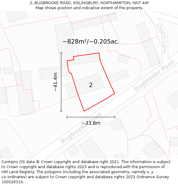 2, BUGBROOKE ROAD, KISLINGBURY, NORTHAMPTON, NN7 4AY: Plot and title map