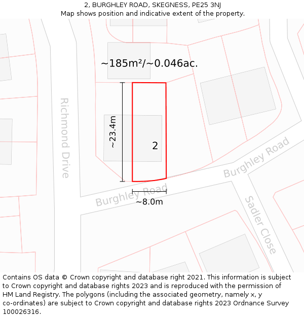 2, BURGHLEY ROAD, SKEGNESS, PE25 3NJ: Plot and title map