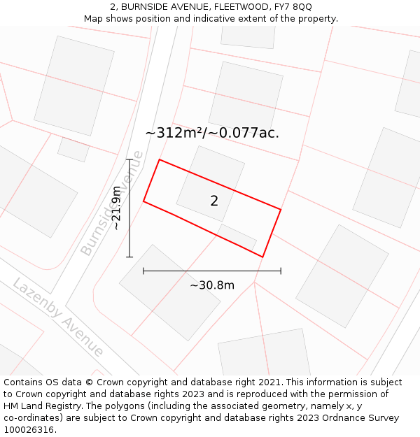 2, BURNSIDE AVENUE, FLEETWOOD, FY7 8QQ: Plot and title map