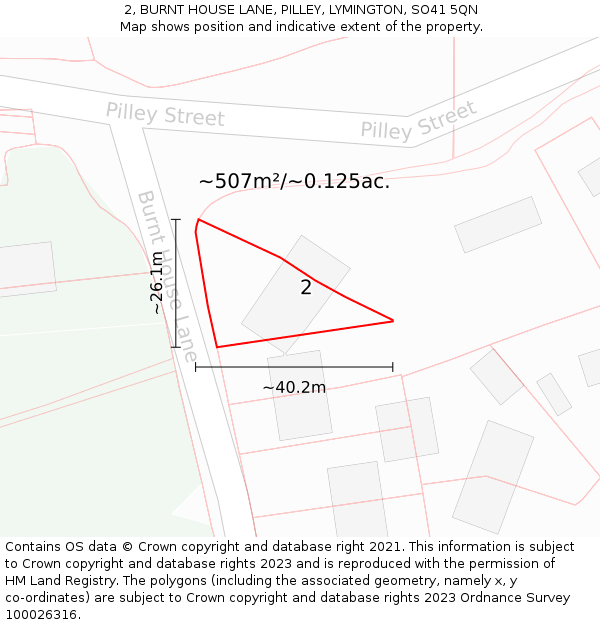 2, BURNT HOUSE LANE, PILLEY, LYMINGTON, SO41 5QN: Plot and title map