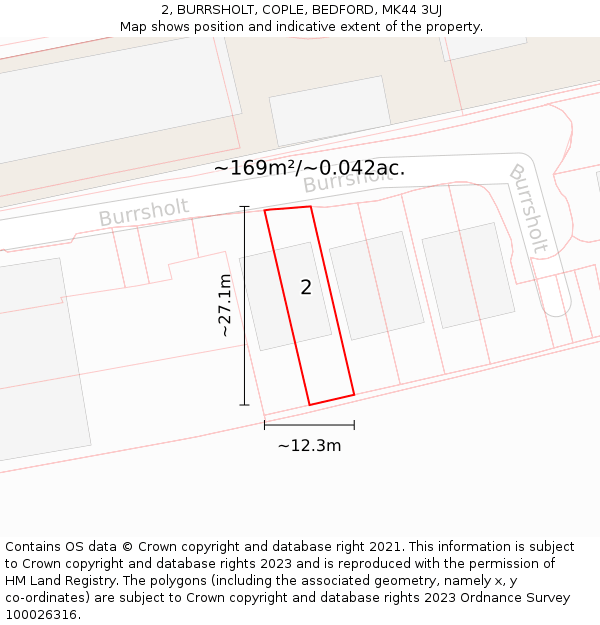 2, BURRSHOLT, COPLE, BEDFORD, MK44 3UJ: Plot and title map