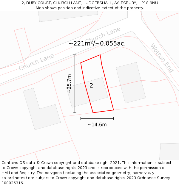 2, BURY COURT, CHURCH LANE, LUDGERSHALL, AYLESBURY, HP18 9NU: Plot and title map