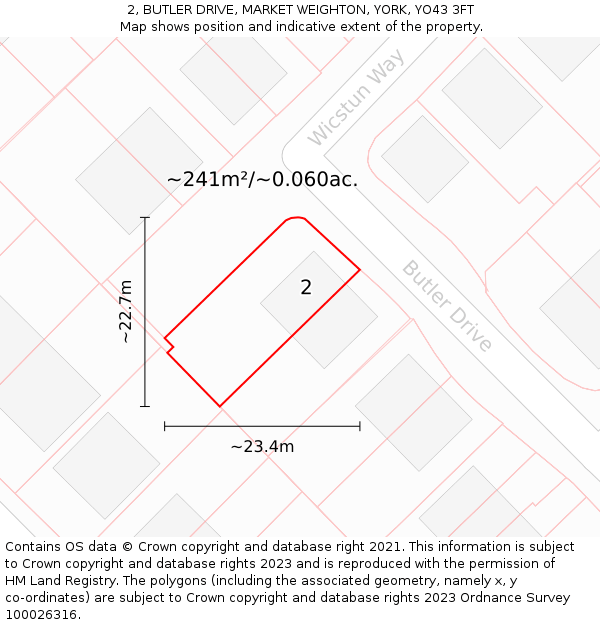 2, BUTLER DRIVE, MARKET WEIGHTON, YORK, YO43 3FT: Plot and title map