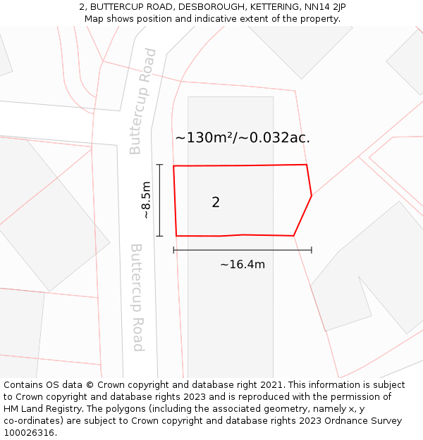 2, BUTTERCUP ROAD, DESBOROUGH, KETTERING, NN14 2JP: Plot and title map