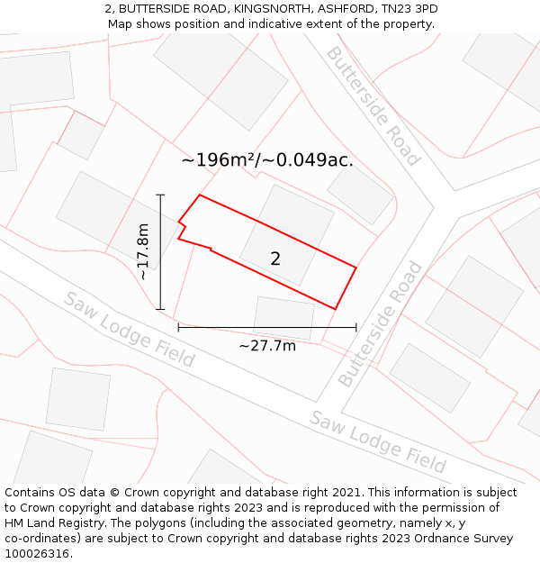 2, BUTTERSIDE ROAD, KINGSNORTH, ASHFORD, TN23 3PD: Plot and title map