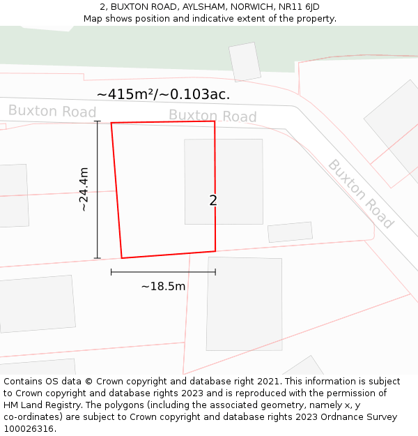 2, BUXTON ROAD, AYLSHAM, NORWICH, NR11 6JD: Plot and title map