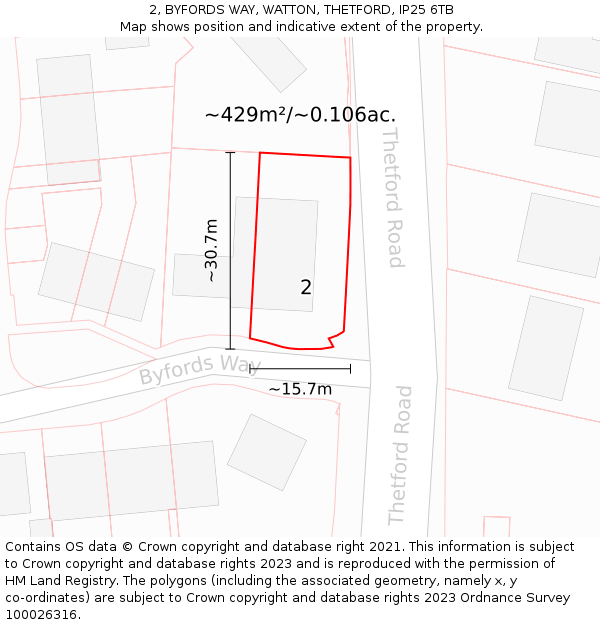 2, BYFORDS WAY, WATTON, THETFORD, IP25 6TB: Plot and title map