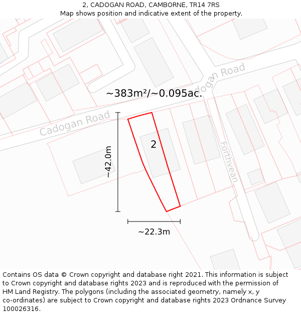 2, CADOGAN ROAD, CAMBORNE, TR14 7RS: Plot and title map