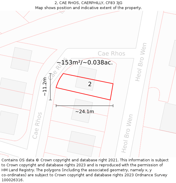 2, CAE RHOS, CAERPHILLY, CF83 3JG: Plot and title map