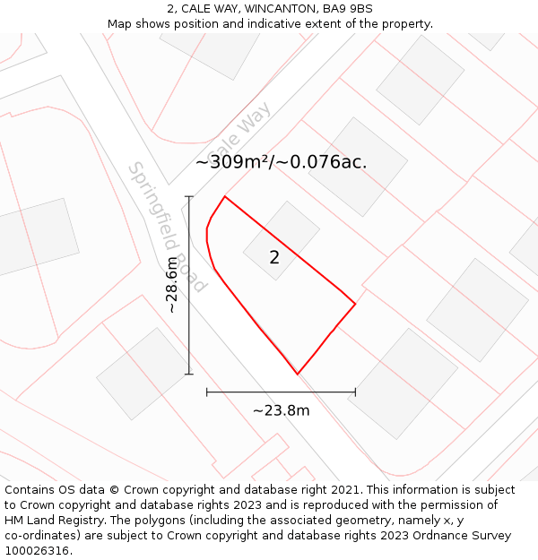 2, CALE WAY, WINCANTON, BA9 9BS: Plot and title map