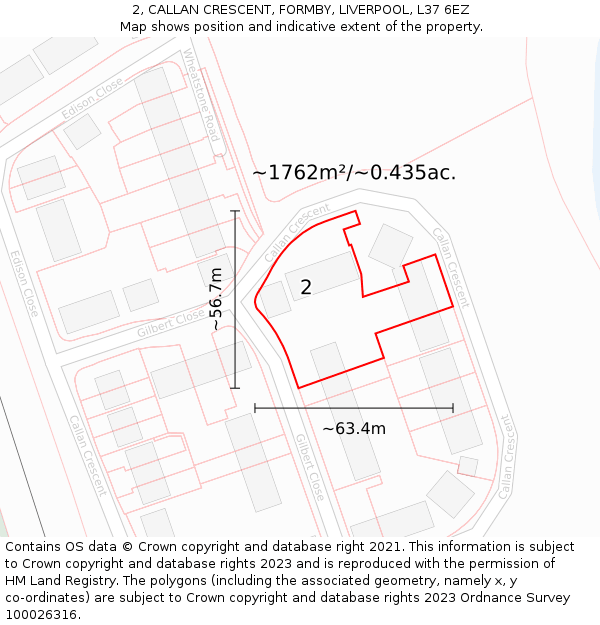 2, CALLAN CRESCENT, FORMBY, LIVERPOOL, L37 6EZ: Plot and title map