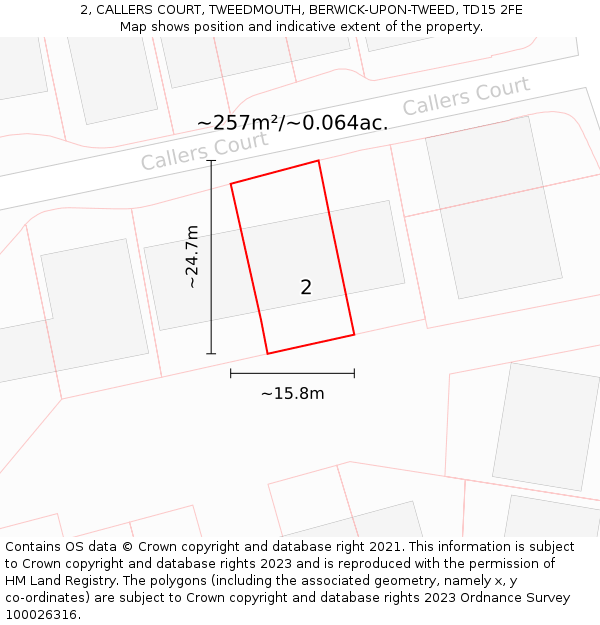 2, CALLERS COURT, TWEEDMOUTH, BERWICK-UPON-TWEED, TD15 2FE: Plot and title map