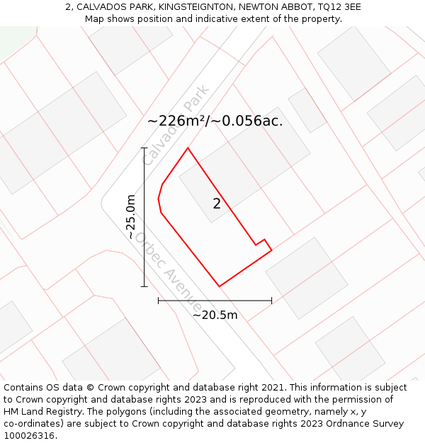 2, CALVADOS PARK, KINGSTEIGNTON, NEWTON ABBOT, TQ12 3EE: Plot and title map