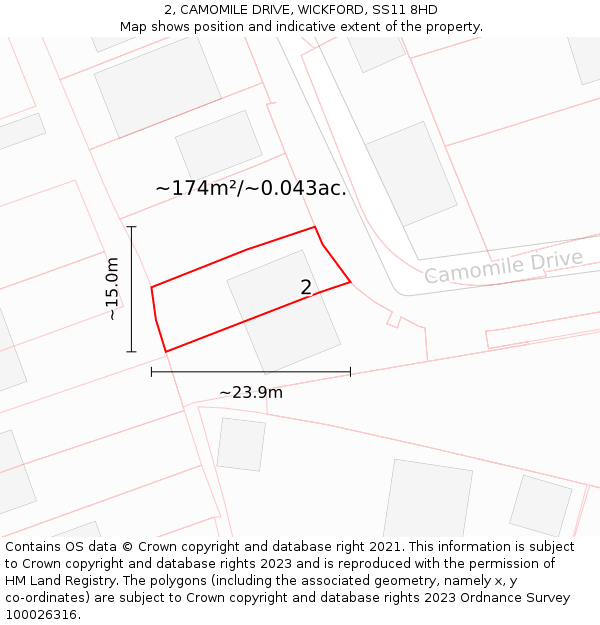 2, CAMOMILE DRIVE, WICKFORD, SS11 8HD: Plot and title map