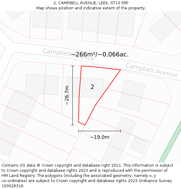 2, CAMPBELL AVENUE, LEEK, ST13 5RP: Plot and title map