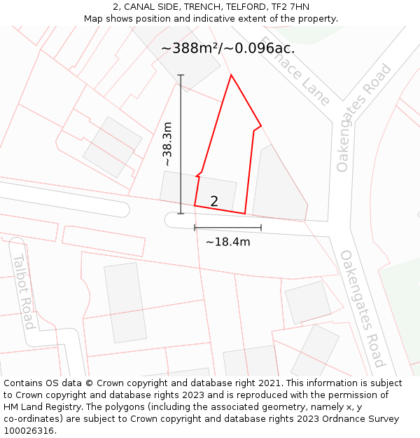 2, CANAL SIDE, TRENCH, TELFORD, TF2 7HN: Plot and title map