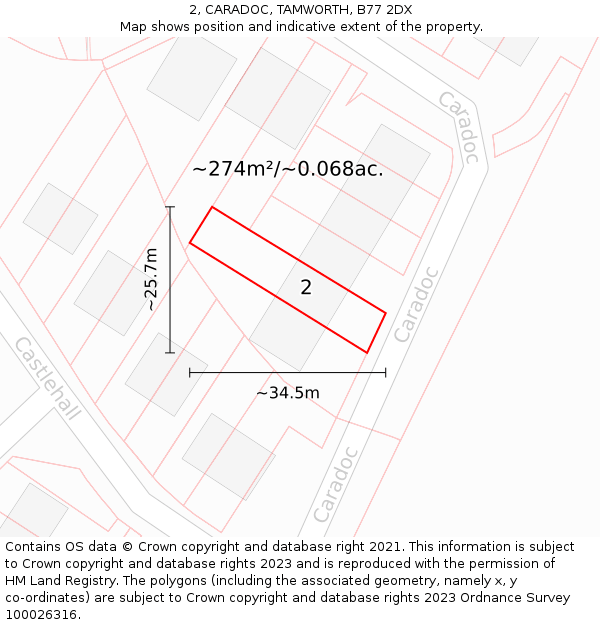 2, CARADOC, TAMWORTH, B77 2DX: Plot and title map