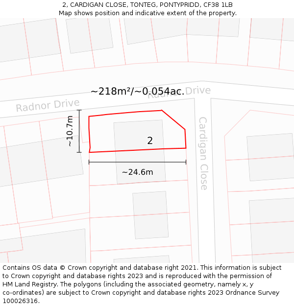 2, CARDIGAN CLOSE, TONTEG, PONTYPRIDD, CF38 1LB: Plot and title map