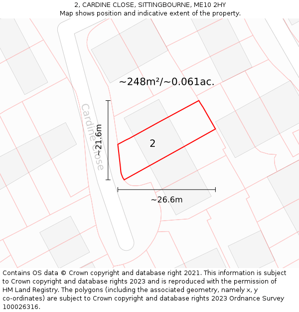 2, CARDINE CLOSE, SITTINGBOURNE, ME10 2HY: Plot and title map