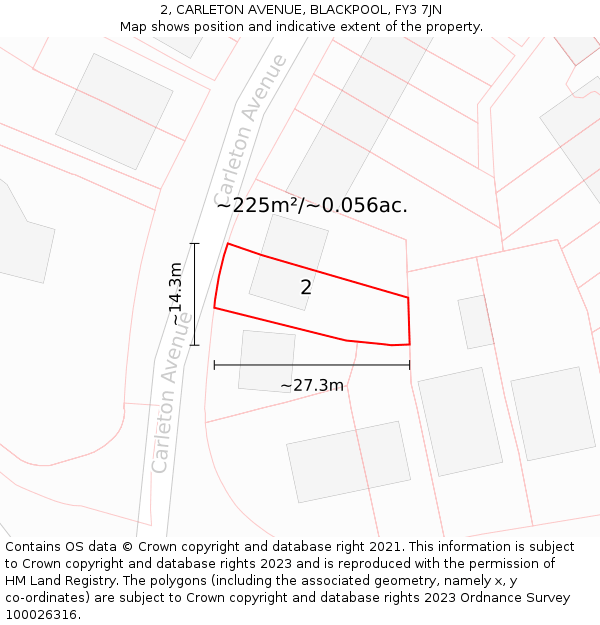 2, CARLETON AVENUE, BLACKPOOL, FY3 7JN: Plot and title map