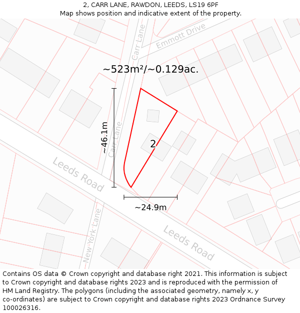 2, CARR LANE, RAWDON, LEEDS, LS19 6PF: Plot and title map