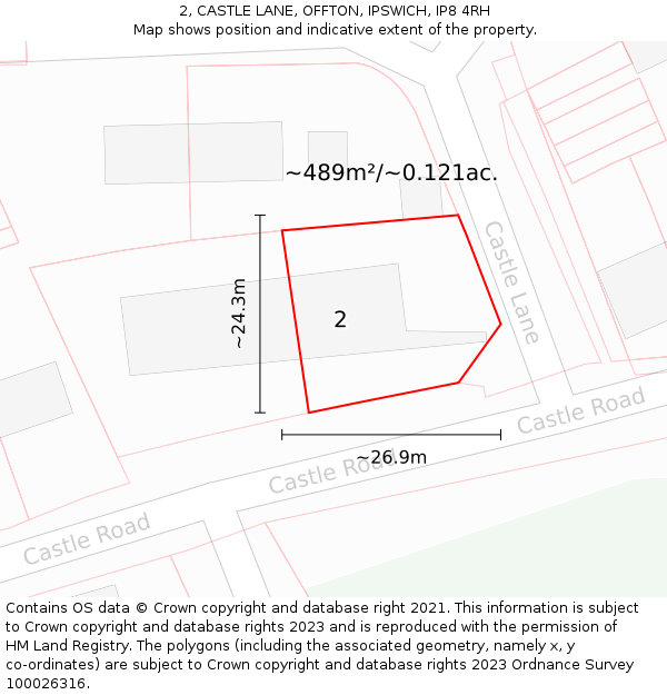 2, CASTLE LANE, OFFTON, IPSWICH, IP8 4RH: Plot and title map