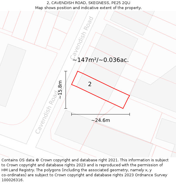 2, CAVENDISH ROAD, SKEGNESS, PE25 2QU: Plot and title map