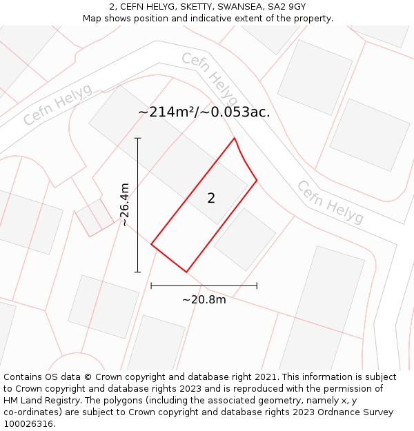 2, CEFN HELYG, SKETTY, SWANSEA, SA2 9GY: Plot and title map