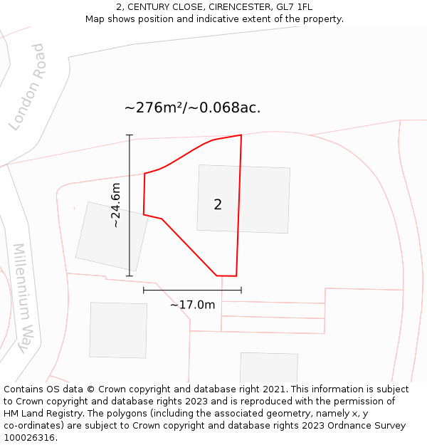 2, CENTURY CLOSE, CIRENCESTER, GL7 1FL: Plot and title map