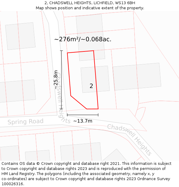 2, CHADSWELL HEIGHTS, LICHFIELD, WS13 6BH: Plot and title map