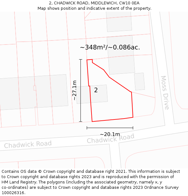 2, CHADWICK ROAD, MIDDLEWICH, CW10 0EA: Plot and title map