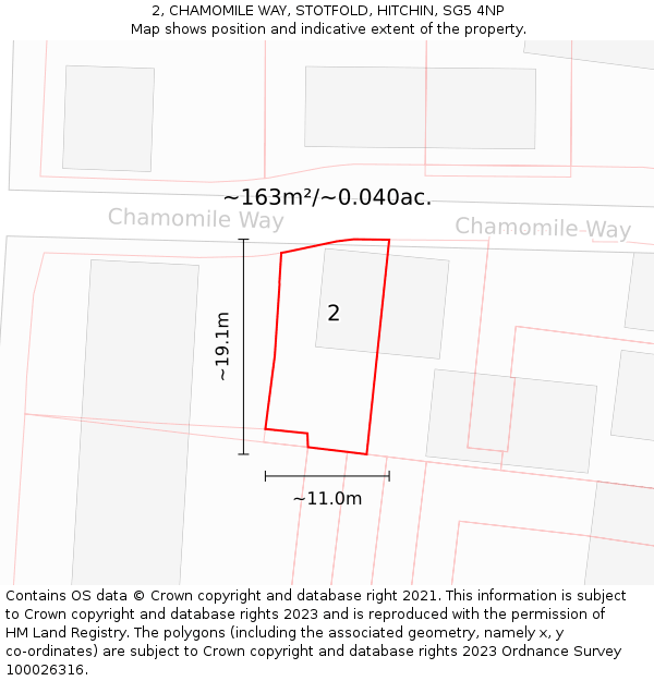 2, CHAMOMILE WAY, STOTFOLD, HITCHIN, SG5 4NP: Plot and title map