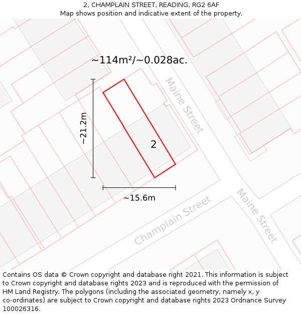 2, CHAMPLAIN STREET, READING, RG2 6AF: Plot and title map