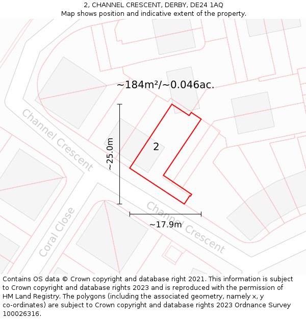 2, CHANNEL CRESCENT, DERBY, DE24 1AQ: Plot and title map