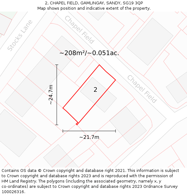 2, CHAPEL FIELD, GAMLINGAY, SANDY, SG19 3QP: Plot and title map