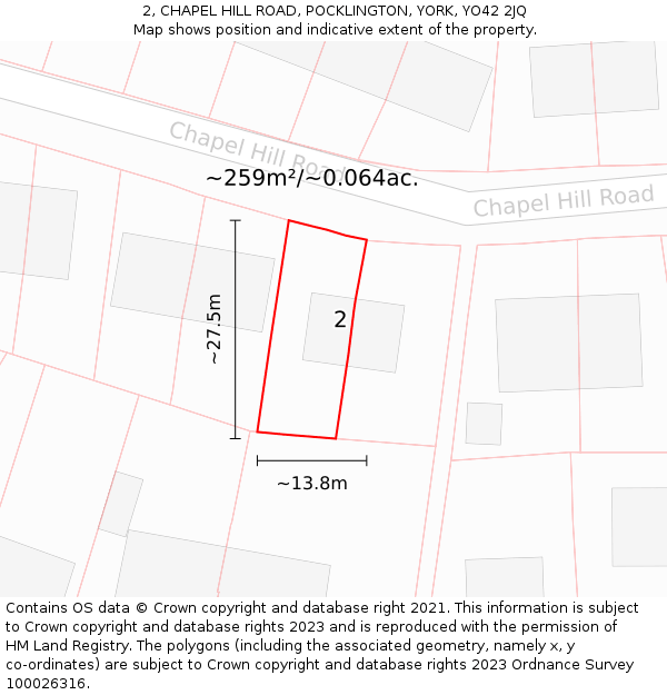 2, CHAPEL HILL ROAD, POCKLINGTON, YORK, YO42 2JQ: Plot and title map