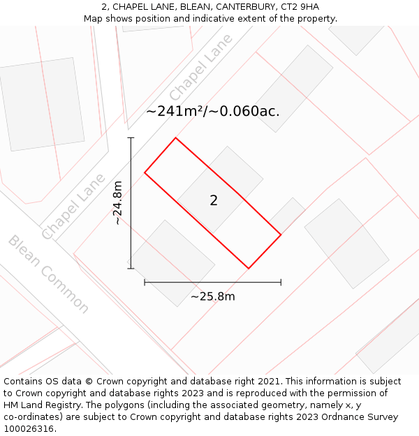 2, CHAPEL LANE, BLEAN, CANTERBURY, CT2 9HA: Plot and title map