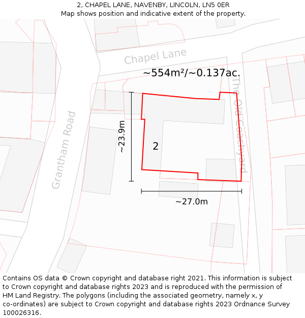 2, CHAPEL LANE, NAVENBY, LINCOLN, LN5 0ER: Plot and title map