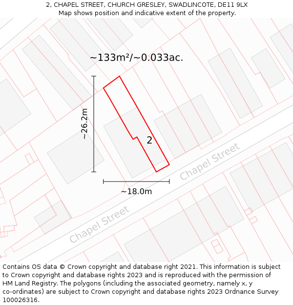 2, CHAPEL STREET, CHURCH GRESLEY, SWADLINCOTE, DE11 9LX: Plot and title map