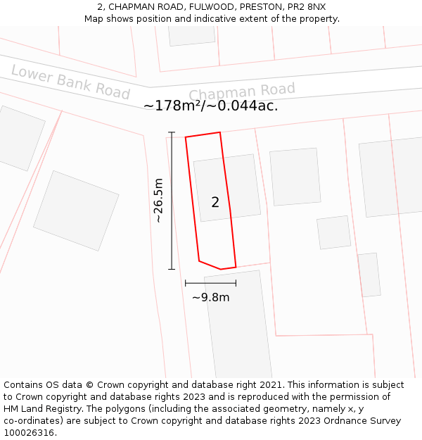 2, CHAPMAN ROAD, FULWOOD, PRESTON, PR2 8NX: Plot and title map