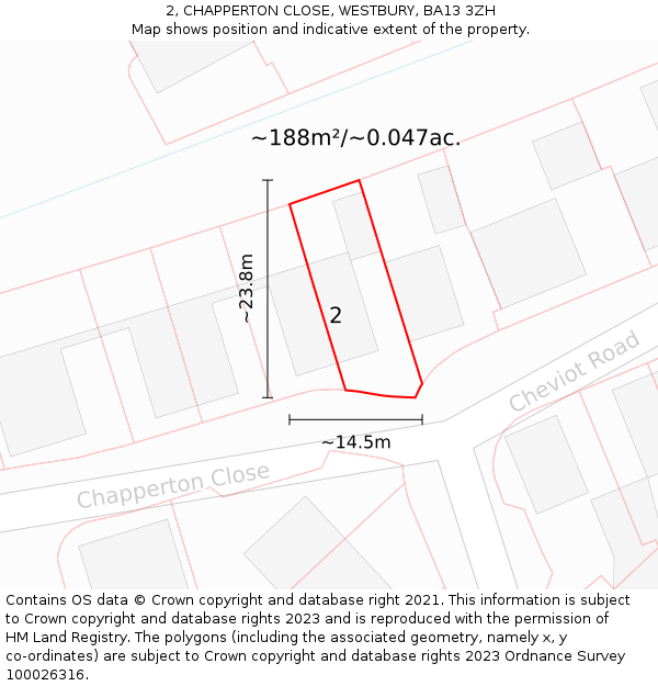 2, CHAPPERTON CLOSE, WESTBURY, BA13 3ZH: Plot and title map