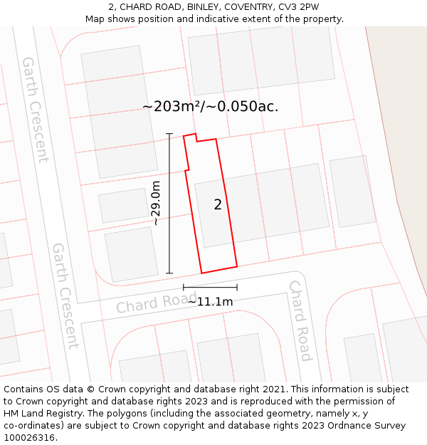 2, CHARD ROAD, BINLEY, COVENTRY, CV3 2PW: Plot and title map