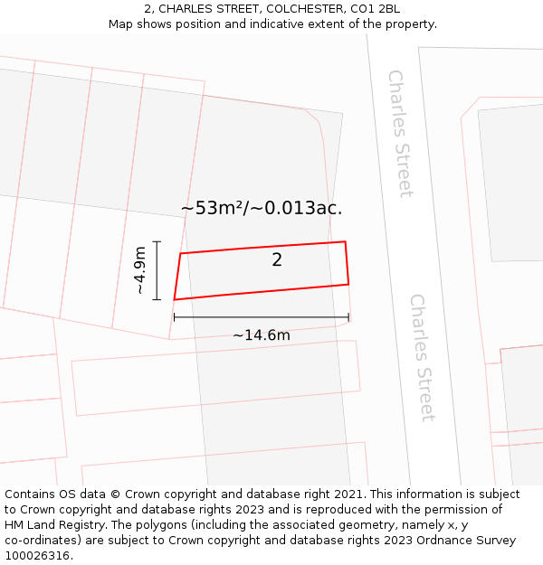 2, CHARLES STREET, COLCHESTER, CO1 2BL: Plot and title map