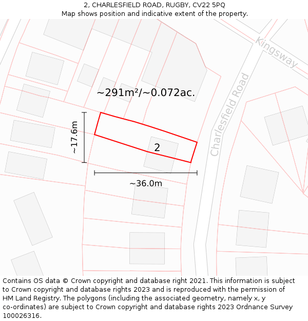 2, CHARLESFIELD ROAD, RUGBY, CV22 5PQ: Plot and title map